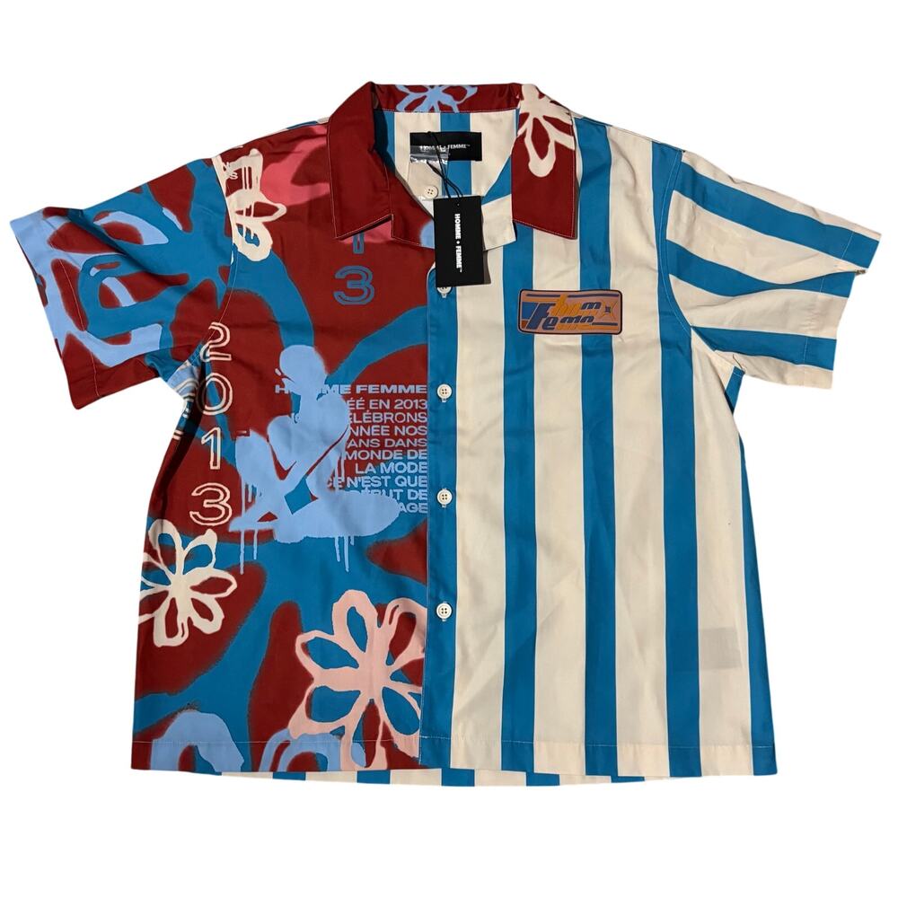 NWT Homme + Femme "Wynwood" Striped Casual Short Sleeve Button Down Shirt Medium